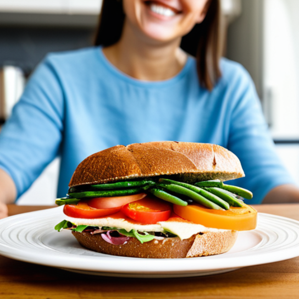 Little Northern Bakehouse Sandwich**

"A fully clothed person enjoying a sandwich made with Little Northern Bakehouse gluten-free bread at a sunny kitchen table. The sandwich is filled with colorful vegetables and deli slices. Background shows a bright, modern kitchen. safe for work, appropriate content, perfect anatomy, natural proportions, professional food photography, fully clothed, modest, family-friendly."

**