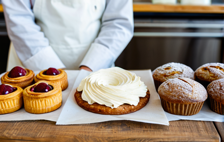 비건 베이커리 브랜드 비교 - "Elegant vegan cakes and cupcakes from 'Sensitive Sweets' arranged on a tiered display, gluten-free ...