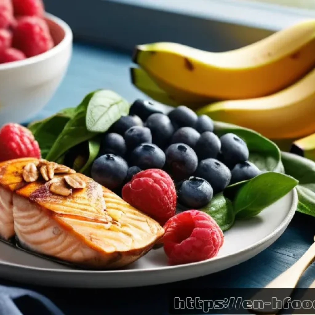혈압 조절에 좋은 음식 리스트 - A vibrant, colorful kitchen scene featuring a wooden table filled with heart-healthy foods: fresh ba...