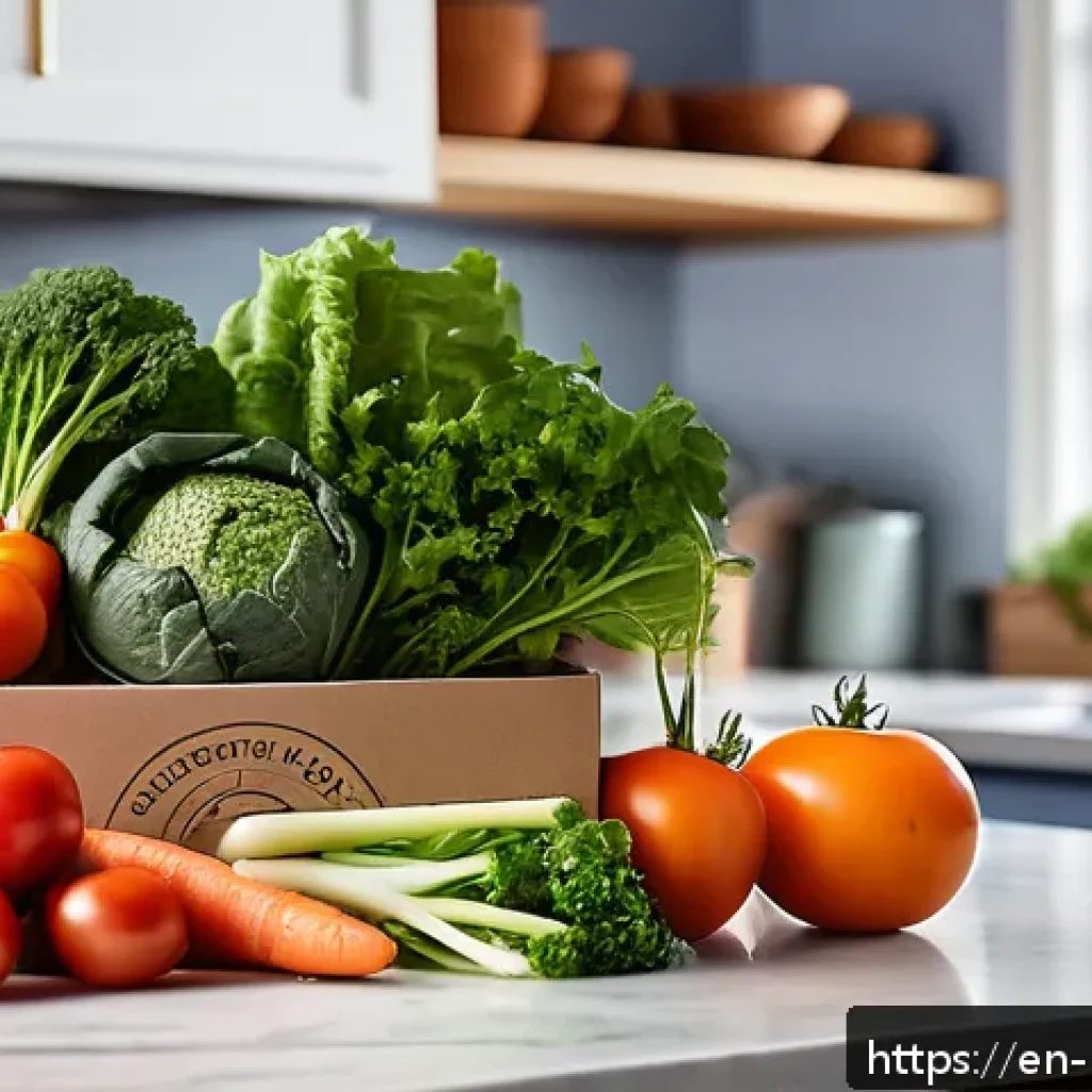 유기농 채소 박스 구독 서비스 비교 - A vibrant and inviting scene of a family kitchen table filled with a variety of fresh organic vegeta...