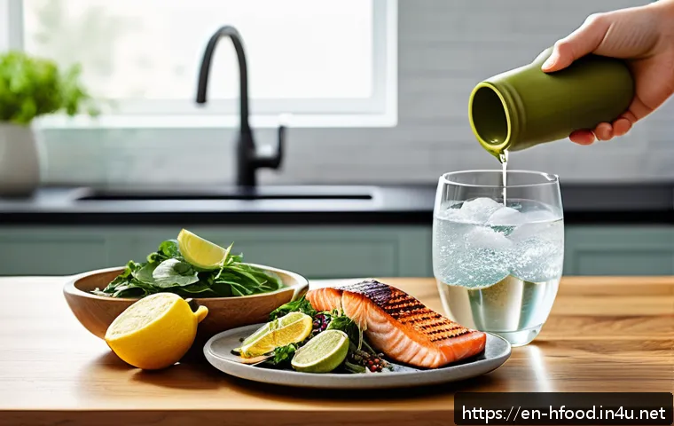 지방 연소를 돕는 음식 리스트 - A vibrant, modern kitchen scene featuring a diverse assortment of metabolism-boosting foods artfully...
