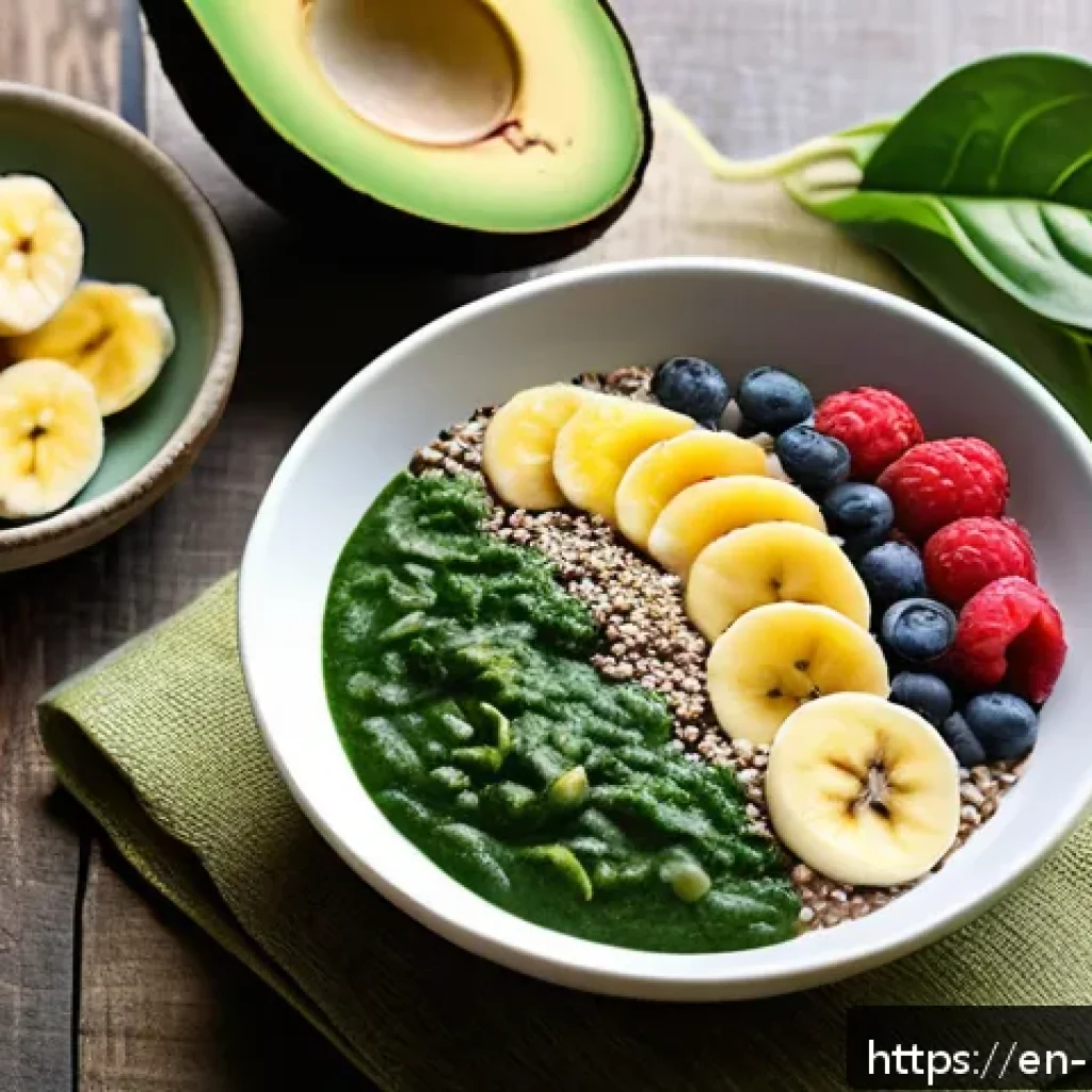 혈압에 좋은 칼륨이 많은 음식 - A vibrant, close-up still life of a heart-healthy breakfast table featuring a colorful smoothie bowl...